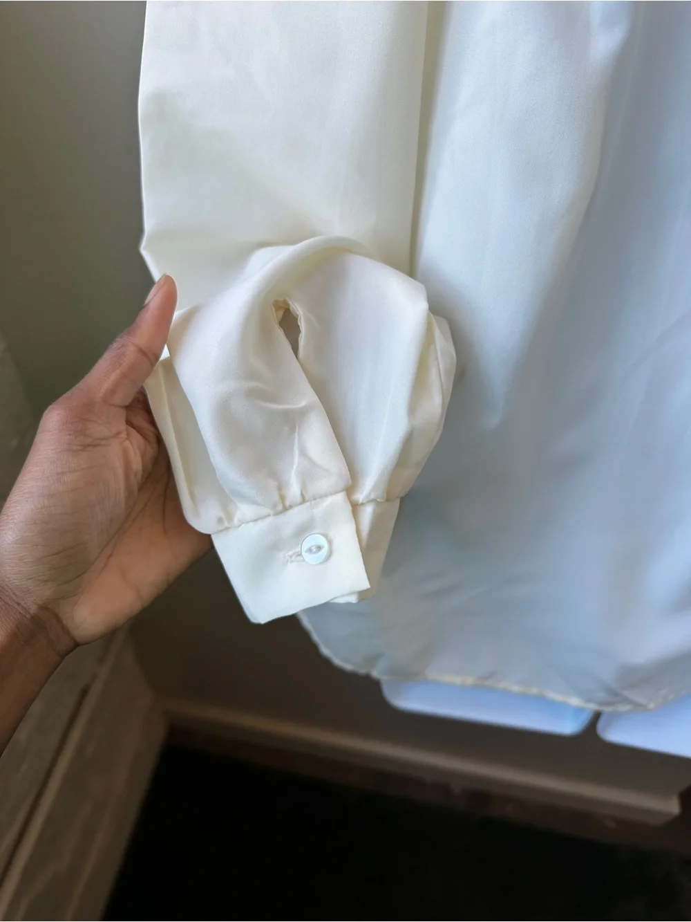Vintage ACT III Ivory Cottagecore Button Front Blouse Collared Long Sleeve 90s - Picture 9 of 12